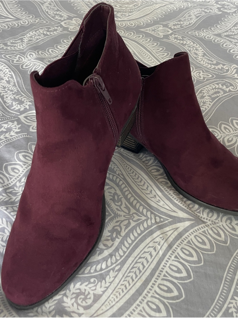 Madeline Burgundy Suede Ankle Booties with Side Zip